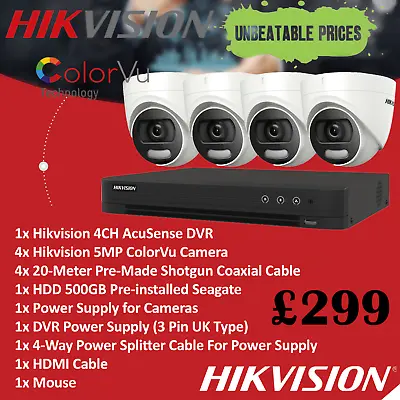 Hikvision Cctv Security Home System Full Hd Dvr 24/7 Colorvu Camera Night Vision • £299