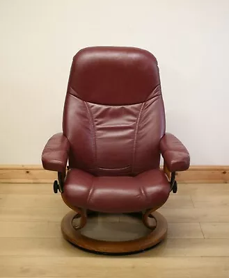 Ekornes Stressless Consul Maroon Leather Recliner Armchair / Chair & Stool • £369