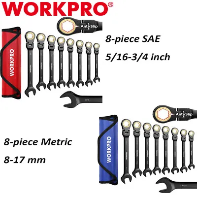 WORKPRO 8PCS SAE/METRIC Ratcheting Combination Wrench Flex-Head Anti-Slip Wrench • $100.99