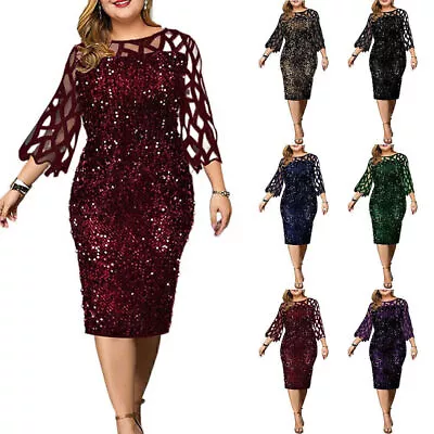 Plus Size Womens Sequins Midi Dress Ladies Evening Cocktail Party Gown Autumn US • $27.59
