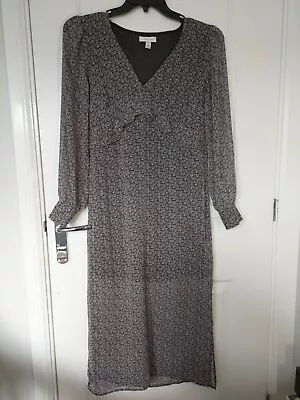 Top Shop Grey& Black Jersey Midi/Maxi Dress Long Sleeves Size 10 • £12.99