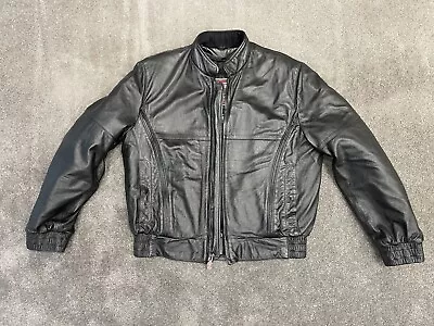 First Gear Black Leather Vented Motorcycle Jacket | Men's Large Removable Liner • $139