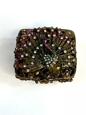 QIFU Brand Enamel Jeweled Hinged Trinket Box Peacock Floral • $6.99