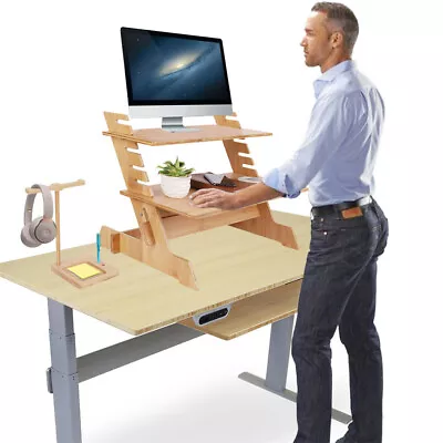 Adjustable Stand-Up Desk Worktop Station Riser For Keyboard Monitor Computer USA • $43.93