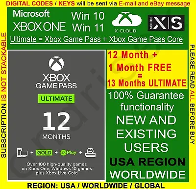 Xbox Game Pass Ultimate 12 Month + Game Pass Core  | USA | GLOBAL REGION • $129.99