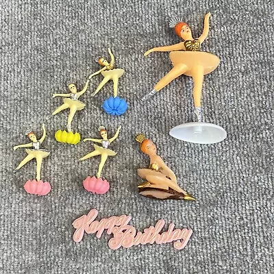Vintage Ballerina Dancer Cake Toppers Happy Birthday Lot Of 7 Colorful Retro • $17.95