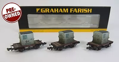 N Gauge Farish 377-335 Set Of 3 BR Bauxite Conflat Wagons AF Container Weathered • £49.95