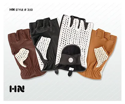 Mens Leather Driving Gloves Hand Knitted Cotton Crochet Vintage Fashion Heritage • $13.95