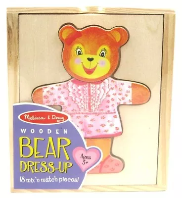 Melissa & Doug Wooden Bear Dress Up Puzzle Toy Mix 'N Match 18 Pcs NEW SEALED • $19.95