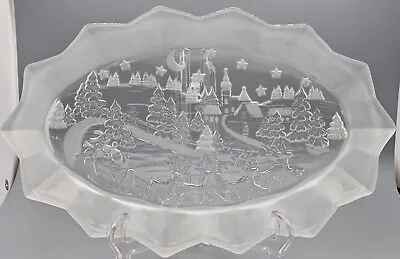Mikasa Christmas Village Santa And Reindeer Oval Frosted Glass Platter.  • $24.95