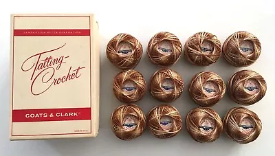 Vintage Coats & Clark Box Of 12 Tatting Crochet Thread Balls Brown Shades Sz. 70 • $10.99