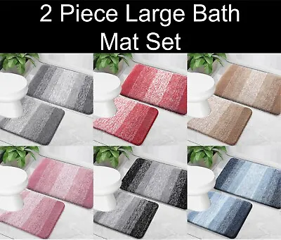Large 2 Piece Ombre Microfiber Soft Thick Plush Bath Mat Set • $26.99