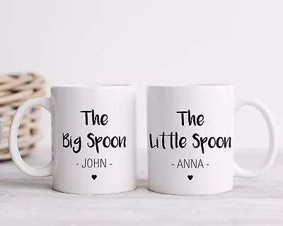 Set Of 2 Big Little Spoon His Hers Coffee Mug Tea Cup Wedding Engagement Mr Mrs • £12.50