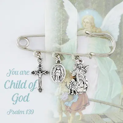 Miraculous Medal Crucifix Guardian Angel  Protection Pin 2.5  Long • $4.99