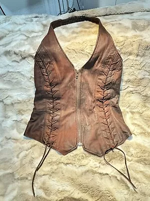 Leather Maxima Women's M Vtg Halter Top Back Zip Biker • $38