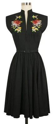 £185 • Buy Trashy Diva Black Maria Dress Floral Embroidery Swing Vintage Pinup Xs 1950s 40s