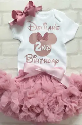 Girls 2nd Second Two Birthday Outfit Or Vest Only Tutu Skirt Personalised Minnie • $12.42