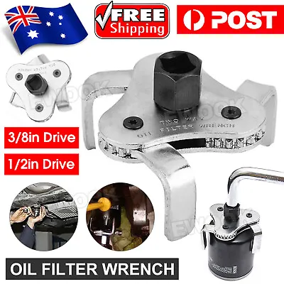 3 Jaw Engine Oil Filter Removal Wrench Tool -1/2  & 3/8'' Drive 65mm-110mm 3 Leg • $10.95