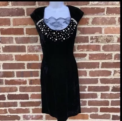 Vintage Black Velvet Dress Vintage 8 En Francais 80s • $25.99