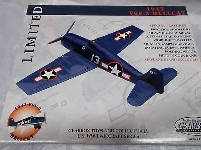 Gearbox 1943 F6f-3 Hellcat Limited Edition Die Cast Airplane • $45