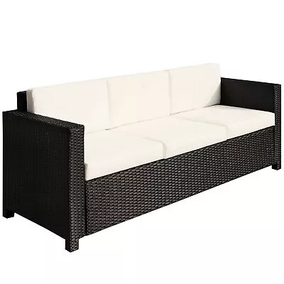 Outsunny Rattan Wicker 3-seater Sofa Chair Patio Furniture W/ Cushions Black • £239.99