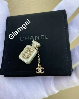 Chanel CC PEARLY WHITE GOLD CRYSTAL NO 5 PERFUME BOTTLE BROOCH PIN • $825