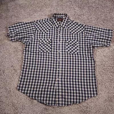 Plains Western Wear Snap Shirt Mens XL Short Sleeve Flap Pockets Plaid • $10.49