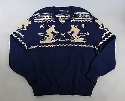 Vintage Polo Ralph Lauren Ski Skier Skiing Sweater Mens XL Blue Wool Pullover • $89.95