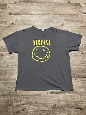 Original Vintage Nirvana 1992 Smiley Grey Anvil T-shirt Size XL • $99.99