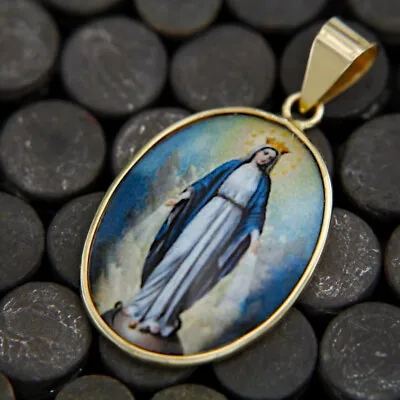 14k Real Yellow GOLD Virgin Mother Miraculous Mary Madonna Italian Pendant Medal • $199