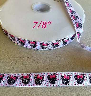 Minnie Mouse Hot Pink & Zebra 7/8” (1 Yard) Grosgrain Ribbon By The Yard • $0.99