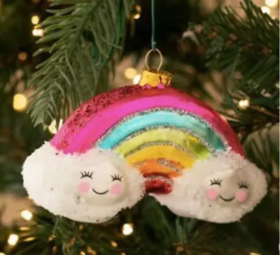 Rainbow Smiley Clouds Ornament Glass • $11.99