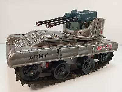 Vintage SANKEI (K) Japan Tin FIRING CANNONS ANTI-AIRCRAFT M-75 ARMY TANK Toy • $99