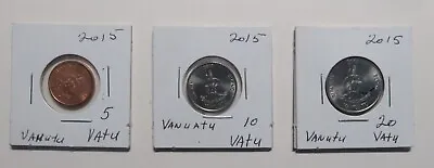 Vanuatu Set: 2015 5 Vatu KM#127 10 Vatu KM#128 & 20 Vatu KM#129 All 3 Coins • $13.59