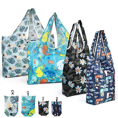 4 Pack Reusable Grocery Bags Foldable Machine Washable Shopping Bags Large Totes • $8.99