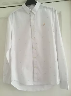 Mens Farah 100% Cotton Slim Fit Long Sleeved White Shirt Sz 38” Chest Great Cond • £4.99