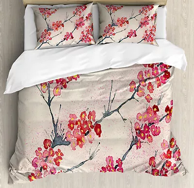 Floral Duvet Cover Set With Pillow Shams Vintage Sakura Flowers Print • $89.99