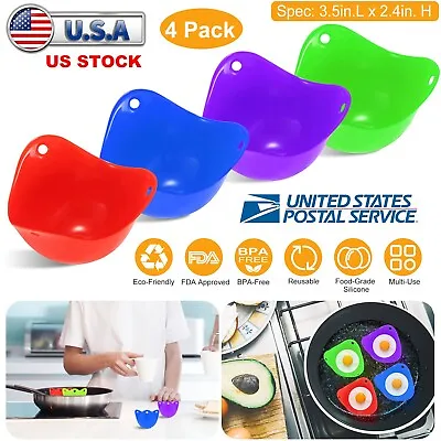 4PCS Silicone Egg Poacher Non-Stick Microwave Stovetop Egg Poaching Cups Maker • $11.32