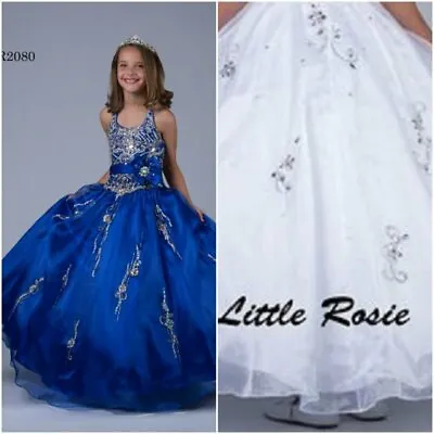 NEW Little Rosie Girls Long National Level Pageant Dress LR2080 White 8 $600 • $337.50