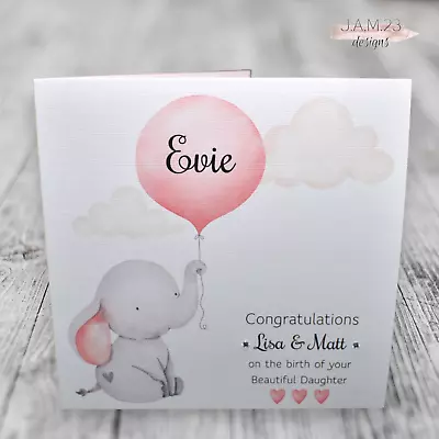 Personalised New Baby Girl Or Boy Birth Card Elephant • £3.80