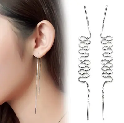 Womens Earrings Long Tassel Chain 925 Sterling Silver Plated Hook Drop Dangle  • £2.99