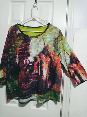ERIN LONDON Multicolor Abstract Green Blouse Size XL • $17