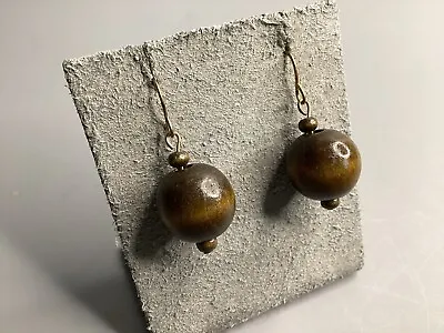 Vintage Wood Bead Dangle Drop Boho Pierced Earrings Wires Aarikka Style • $15