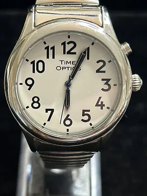 Men’s Time Optics Talking Stainless Steel White Dial Watch • $8.95