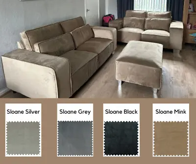 Sloane 3 Seater Sofa Available In Grey Silver Mink And Black Plush Velvet • £649