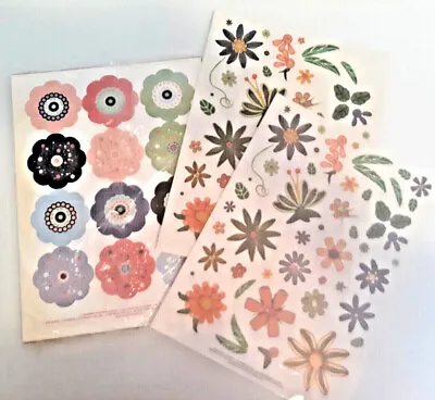 $4.95 • Buy 60+ Pcs CURRENT Flower Stickers (Stylized On Clear+Round Floral Designs)  NIP