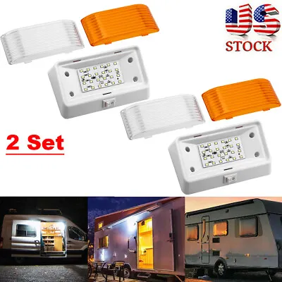 $21.49 • Buy 2x 12V Light Fixture LED RV Exterior Porch Utility Light Switch Clear/Amber Lens