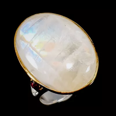 Handmade 32 Ct Natural Moonstone Ring 925 Sterling Silver Size 8 /R346852 • $24.99