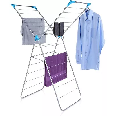 Minky X Wing Indoor Airer With Drying Space Metal 15m White/Blue - 0897 • £38.49