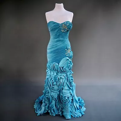 $499 • Buy Mac Duggal Prom Pageant Dress Formal Gown Body Con Ruched 3D Rose Applique 4 6